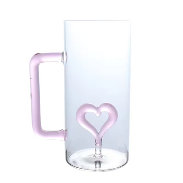 Heart 2 Heart Glass Mug – 3D Heart Design Borosilicate Coffee Cup (500 ml)